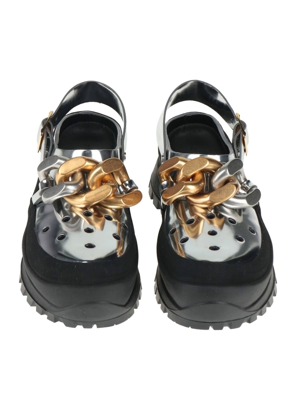 Stella McCartney Metallic Chain Clog Sandals - Black, Silver & Gold